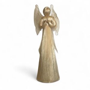 13" Cream Straw Standing Praying Angel Wings Handmade Philippines